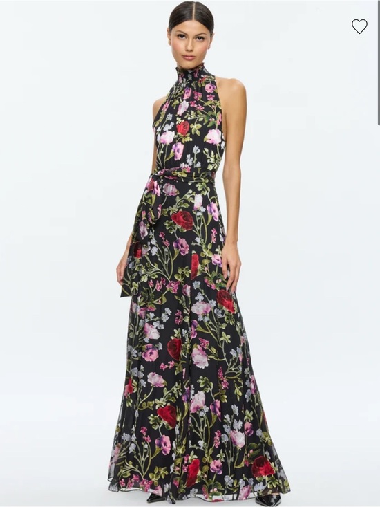 Alice + Olivia Dresses & Skirts - Alice + Olivia Black Floral Halter Maxi Dress with Tie Waist